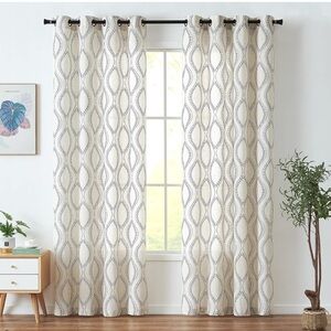 Boho Linen Blend Embroidered Curtains – 84” – Set of 2 NEW